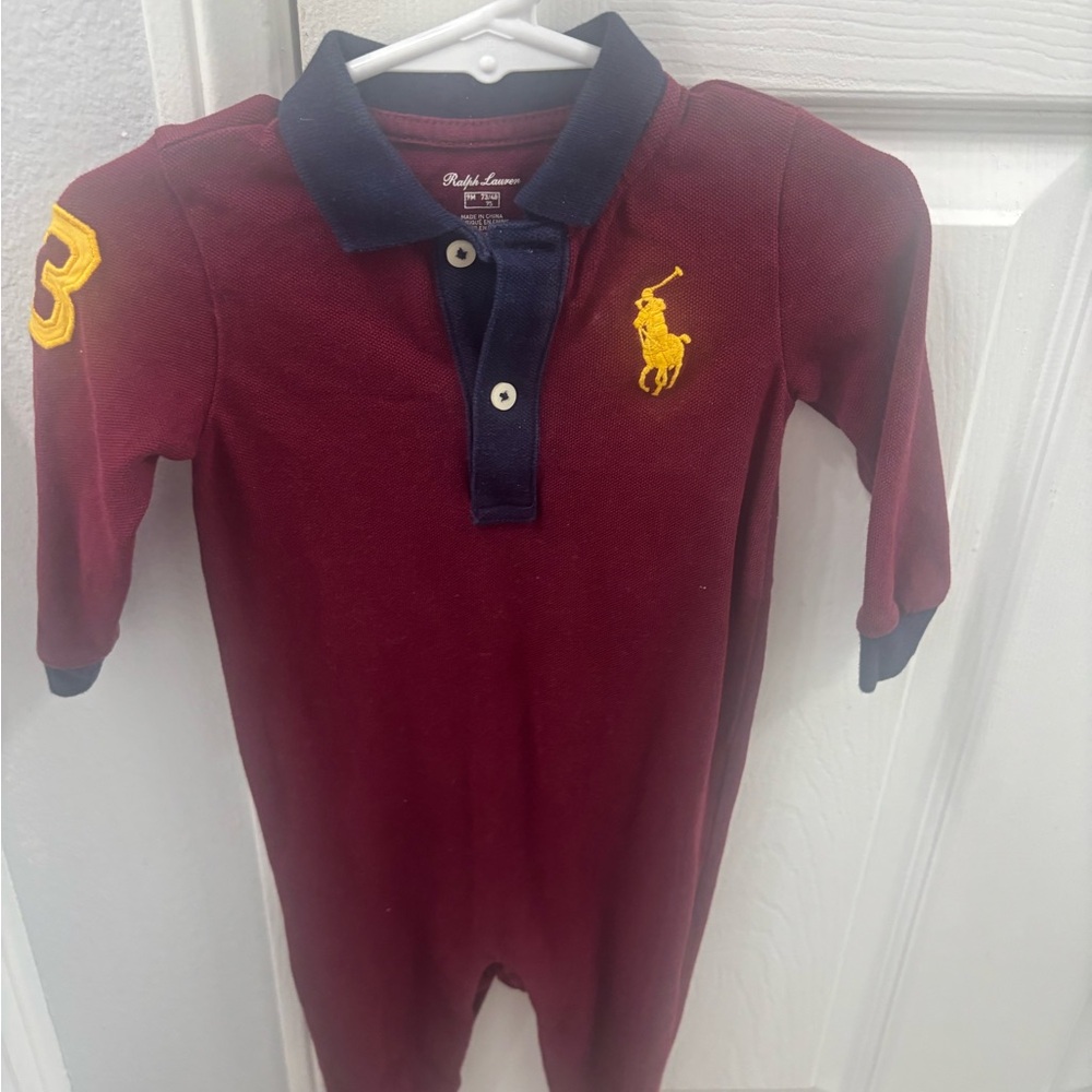 Ralph Lauren Maroon and Navy Baby Romper